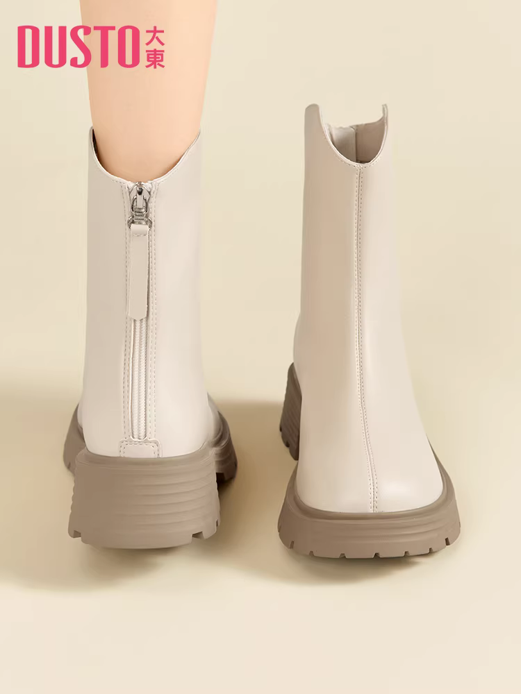 Giày bốt ngắn màu trắng Dadong dành cho nữ 2025, mẫu mới thu đông, giày bốt nhỏ nhắn tăng chiều cao, kiểu Chelsea đế dày, kiểu Martin.