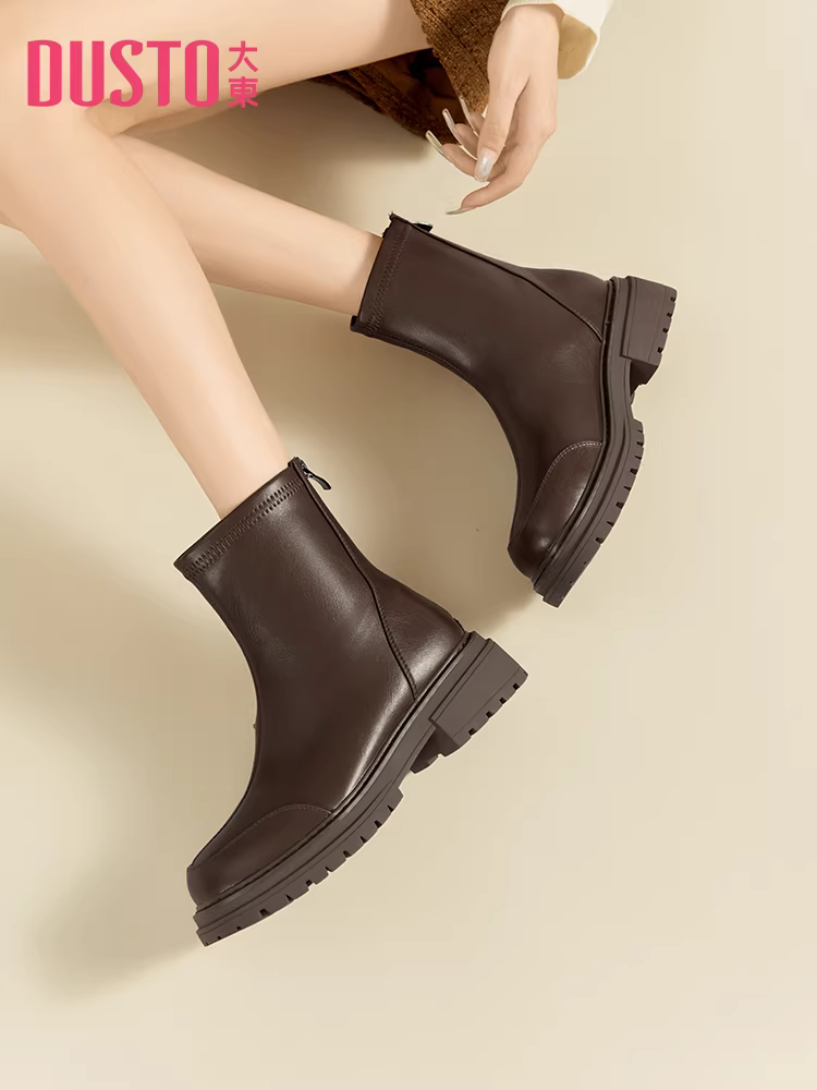 Giày bốt ngắn màu đen Dadong dành cho nữ 2025 Giày bốt nữ mùa thu đông mới được ưa chuộng Giày bốt Chelsea đế dày Giày bốt dáng ôm Giày bốt đầu thu
