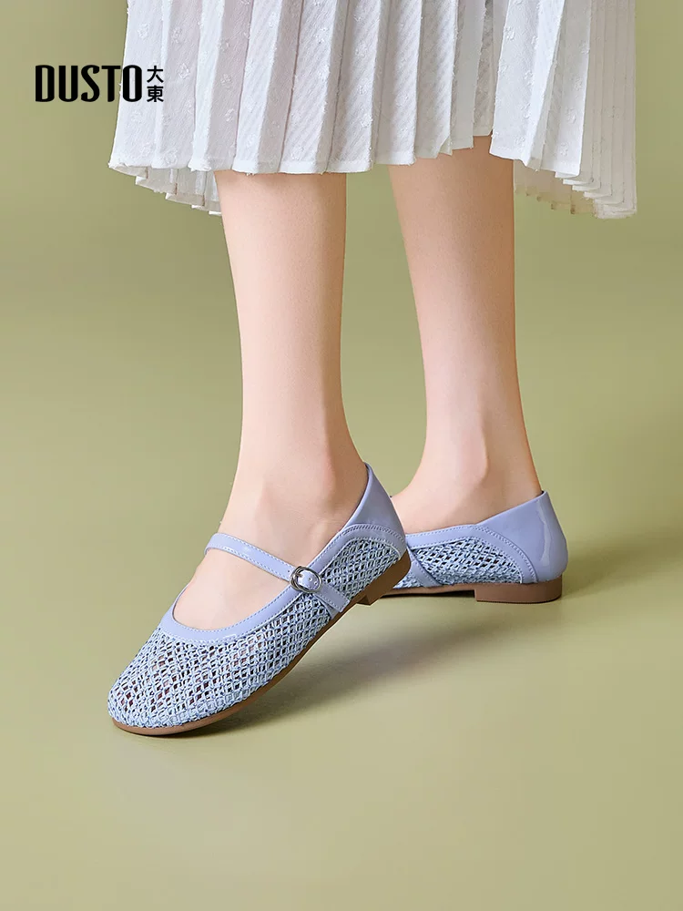 Giày nữ Dadong dệt thoáng khí kiểu rỗng năm 2025, giày nữ mùa hè đế mềm mát, giày bệt, sandal Mary Jane