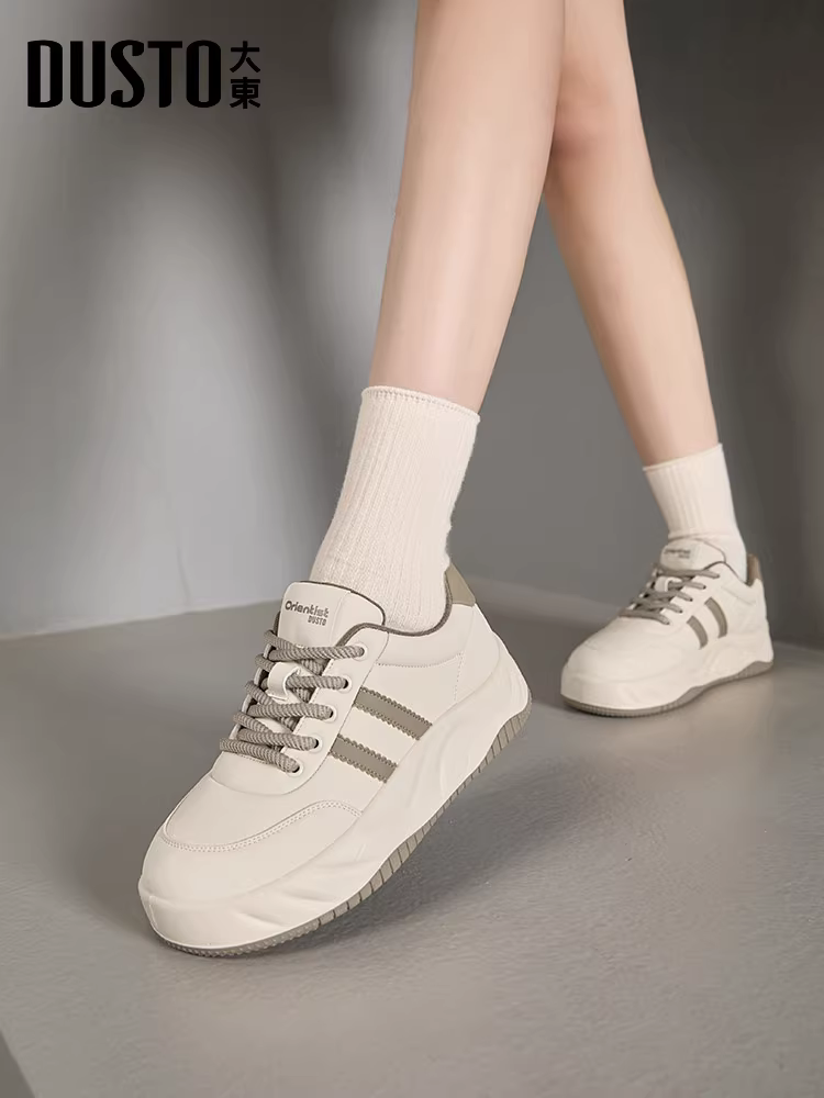 Giày thể thao đế dày màu trắng Dadong dành cho nữ 2025, mẫu mới phổ biến mùa thu đông, giày thể thao thường ngày, giày thể thao đế mềm, giày lười
