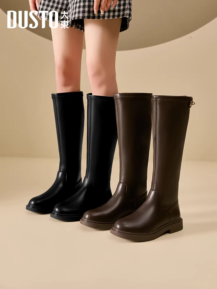 Giày bốt cao cổ đen Dadong dành cho nữ, kiểu dáng mới thịnh hành mùa thu đông 2025, bốt cao cấp, bốt cao cổ thon gọn, bốt đi xe.