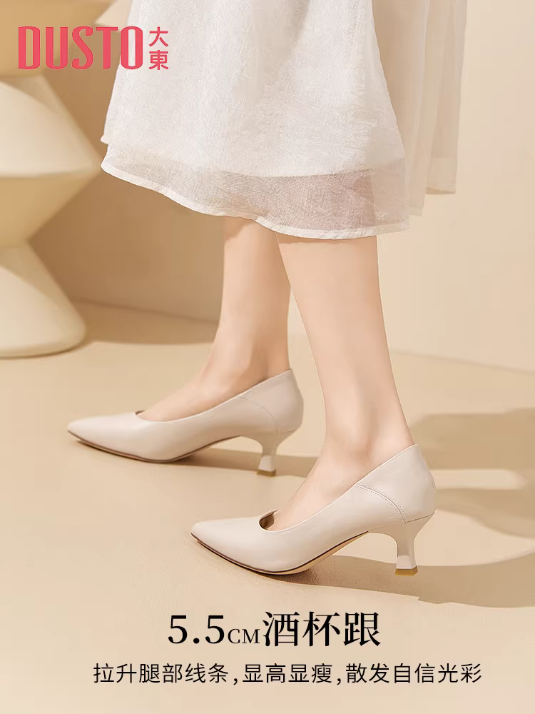 Giày cao gót mũi nhọn màu đen thanh lịch Dadong dành cho nữ, kiểu mới mùa thu 2025, thích hợp phối cùng váy, giày đế thấp, giày công sở.