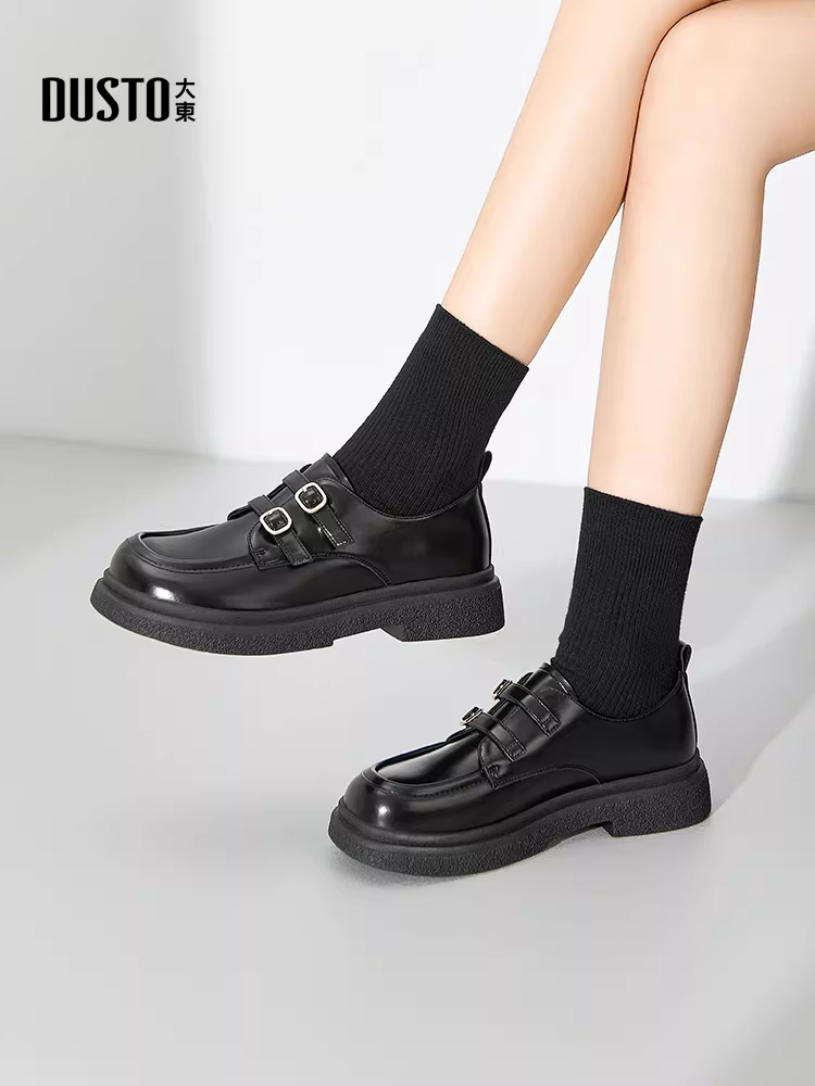 Giày lười đế dày Dadong dành cho nữ, giày nữ mới phổ biến mùa thu đông 2025, giày da nhỏ đa năng màu đen phong cách Anh, giày JK.