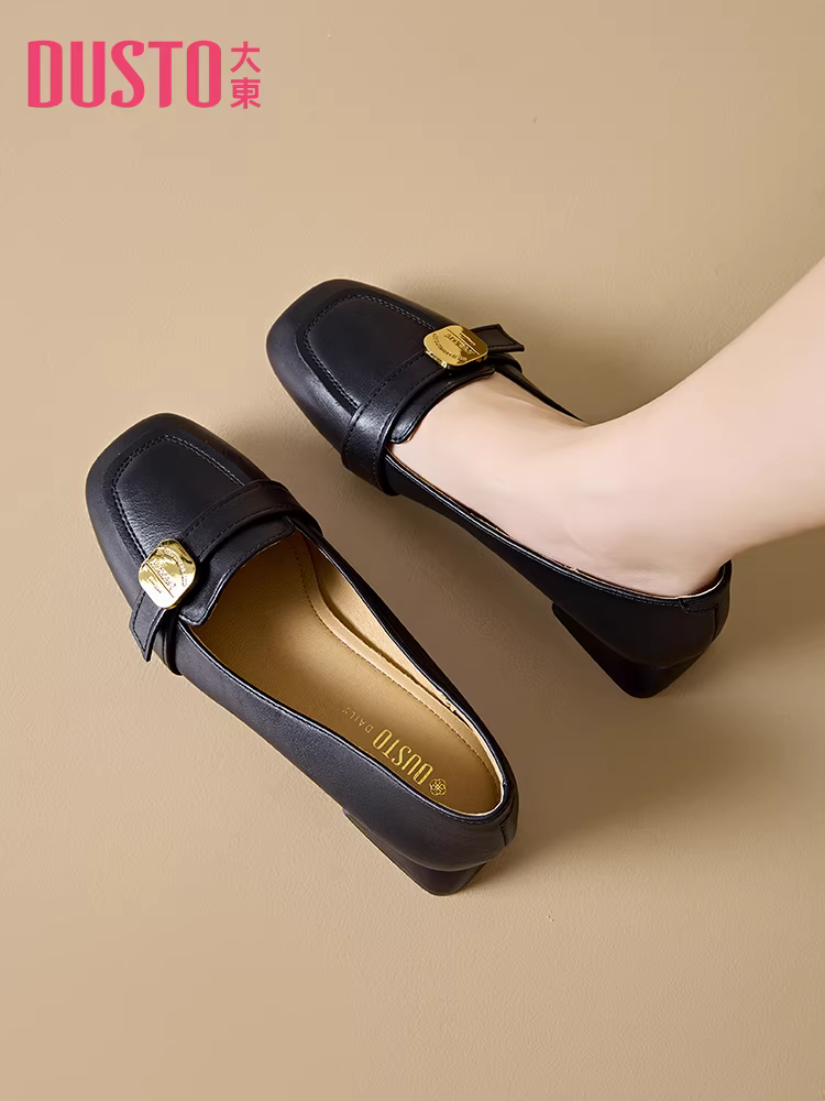 Giày bệt đế thấp miệng nông Dadong dành cho nữ, mẫu mới thu đông 2025, giày đi làm, đi làm hàng ngày, kiểu lười, mũi vuông, gót thô, giày da nhỏ.