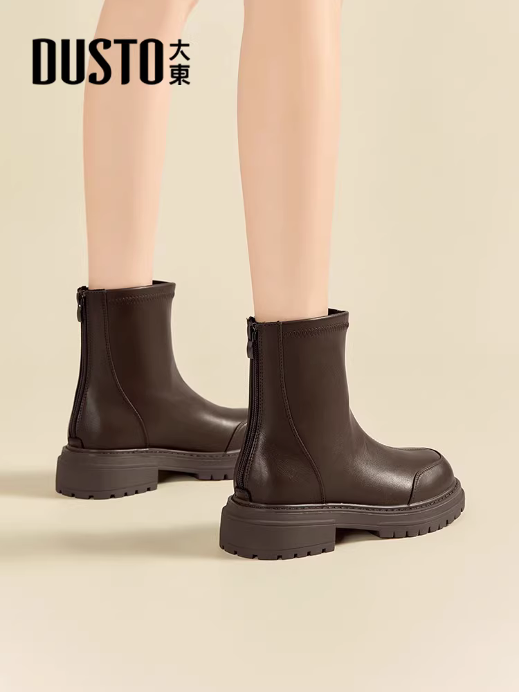 Giày bốt đế dày màu đen Dadong dành cho nữ 2025 giày bốt thời trang thu đông mới kiểu cổ điển Giày bốt Martin kiểu Pháp Giày bốt dáng ôm