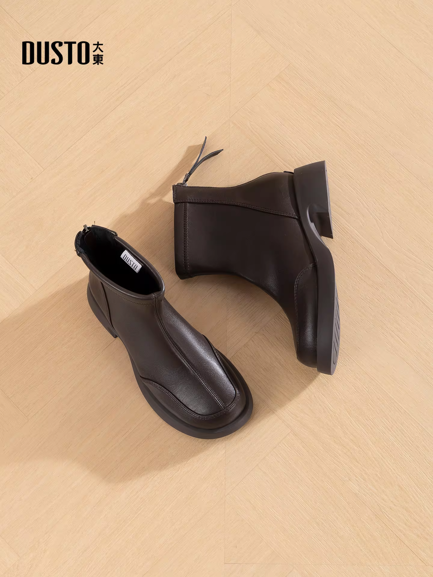 Giày Chelsea Dadong nữ 2025 kiểu Anh mới mùa thu đông, lót lông, kiểu dáng ôm sát, đế dày, đa năng, màu đen, cổ ngắn