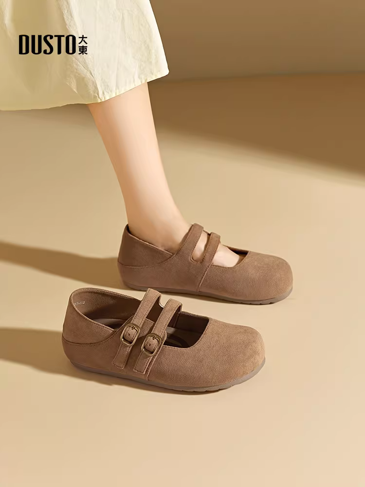Giày Mary Jane Dadong dành cho nữ 2025, mẫu mới mùa thu, kiểu Birkenstock, đế bằng, ôm chân, phối chân váy, giày bệt nữ.