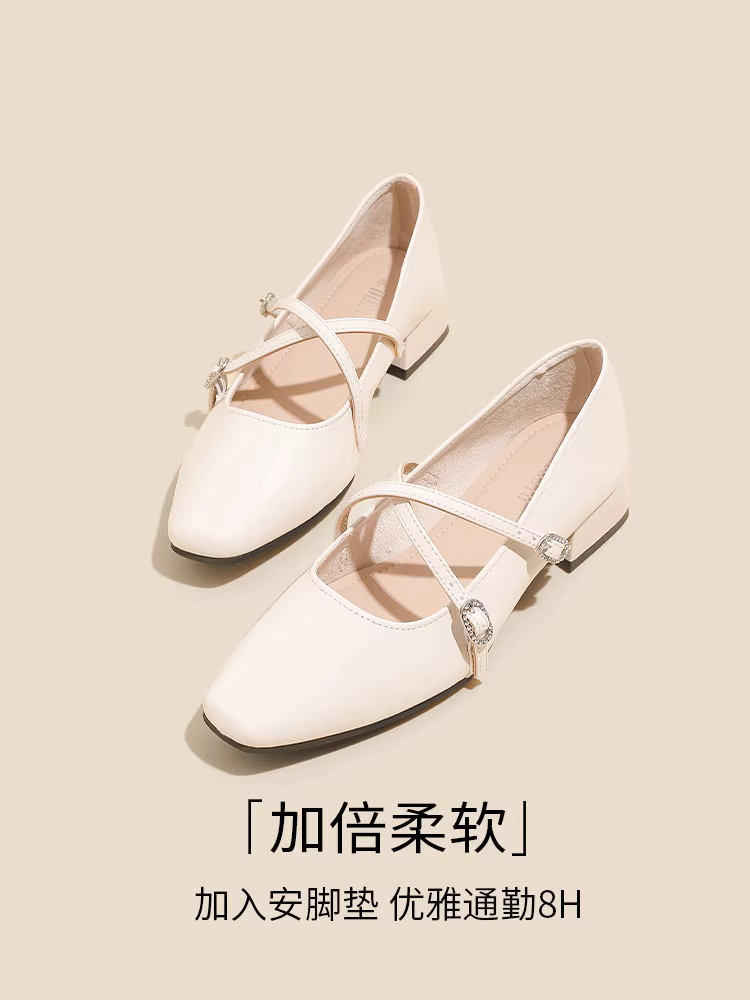 Giày đơn mũi nhọn màu đen Dadong dành cho nữ, giày nữ mới mùa thu 2025, giày ba lê nông, giày Mary Jane kiểu Pháp.