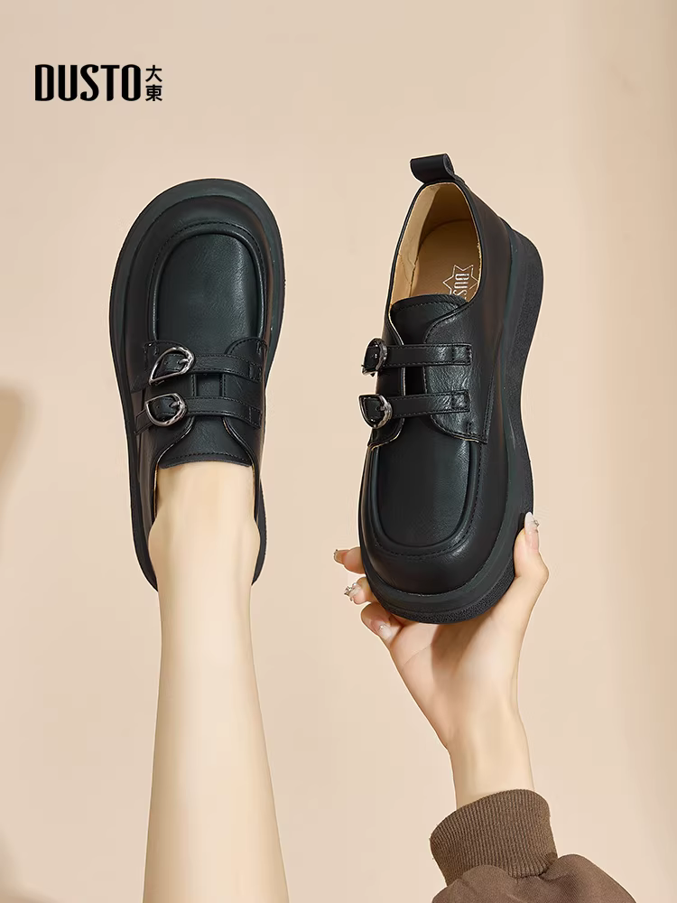 Giày lười đế dày Dadong dành cho nữ 2025 kiểu dáng mới thu đông phong cách học sinh giày da nhỏ cổ sâu giày đơn đế mềm đi làm giày nữ
