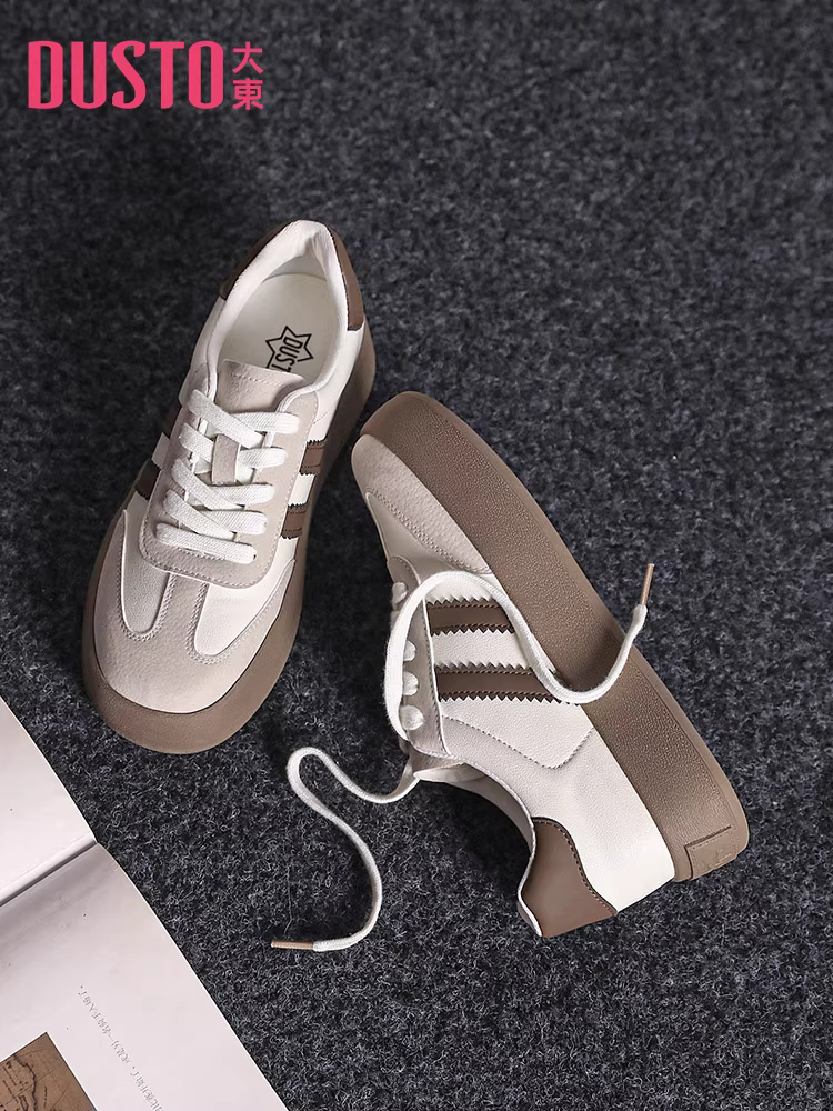 Giày tập luyện retro Dadong dành cho nữ 2025, giày thu đông mới, nhẹ, đế mềm, mũi tròn, đế dày, giày trắng, giày Forrest Gump
