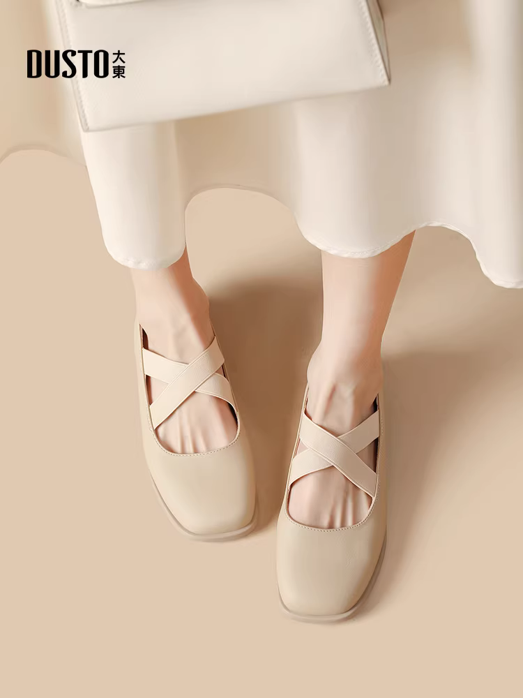Giày Mary Jane kiểu Pháp cổ điển Dadong dành cho nữ, mẫu mới thu 2025, giày nữ đế thấp mũi vuông, giày bệt nông.