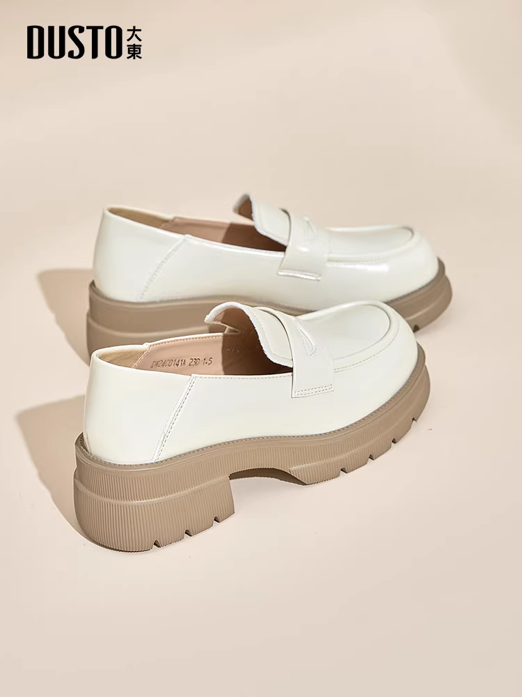 Giày lười đế dày Dadong dành cho nữ, giày nữ kiểu mới thu đông 2025, giày da trắng kiểu Pháp, kiểu lười tăng chiều cao.