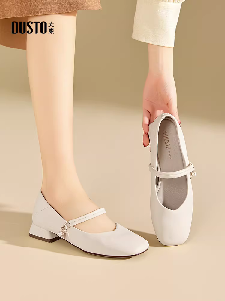 Giày nữ kiểu Pháp Dadong, mẫu mới thu đông 2025, giày dạ hội siêu mềm, phối cùng chân váy, giày da trắng nhỏ, giày Mary Jane.