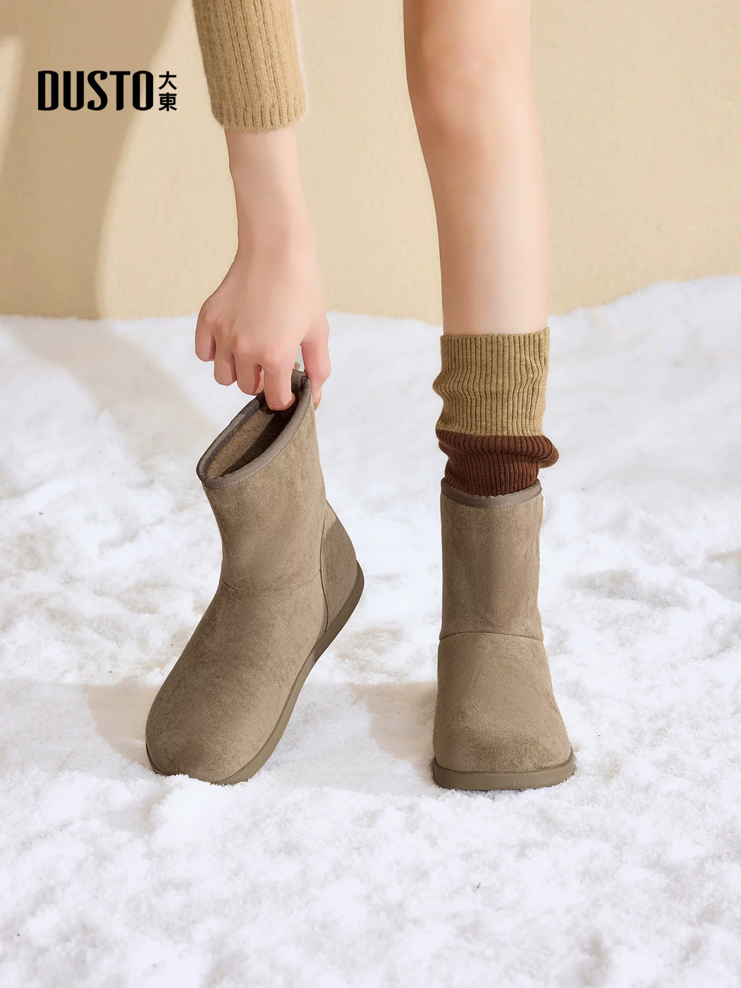 Giày bốt tuyết Dadong Birkenstock dành cho nữ 2025, mẫu mới mùa đông, đế bằng, lót lông cừu, giữ ấm, chất liệu cotton, màu nâu Melard, kiểu ngắn.