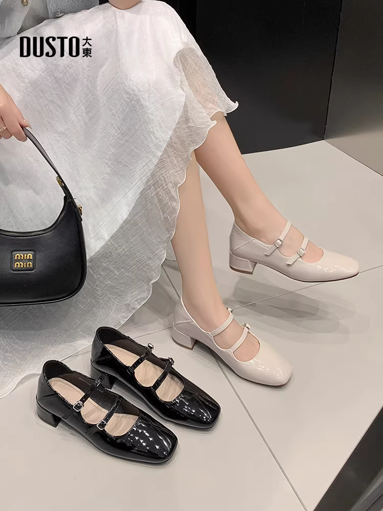 Giày Mary Jane bạc Dadong dành cho nữ 2025, giày nữ mùa thu mới, giày cao gót đế thô, gót trung bình, giày đơn giản, đa năng, giày da nhỏ