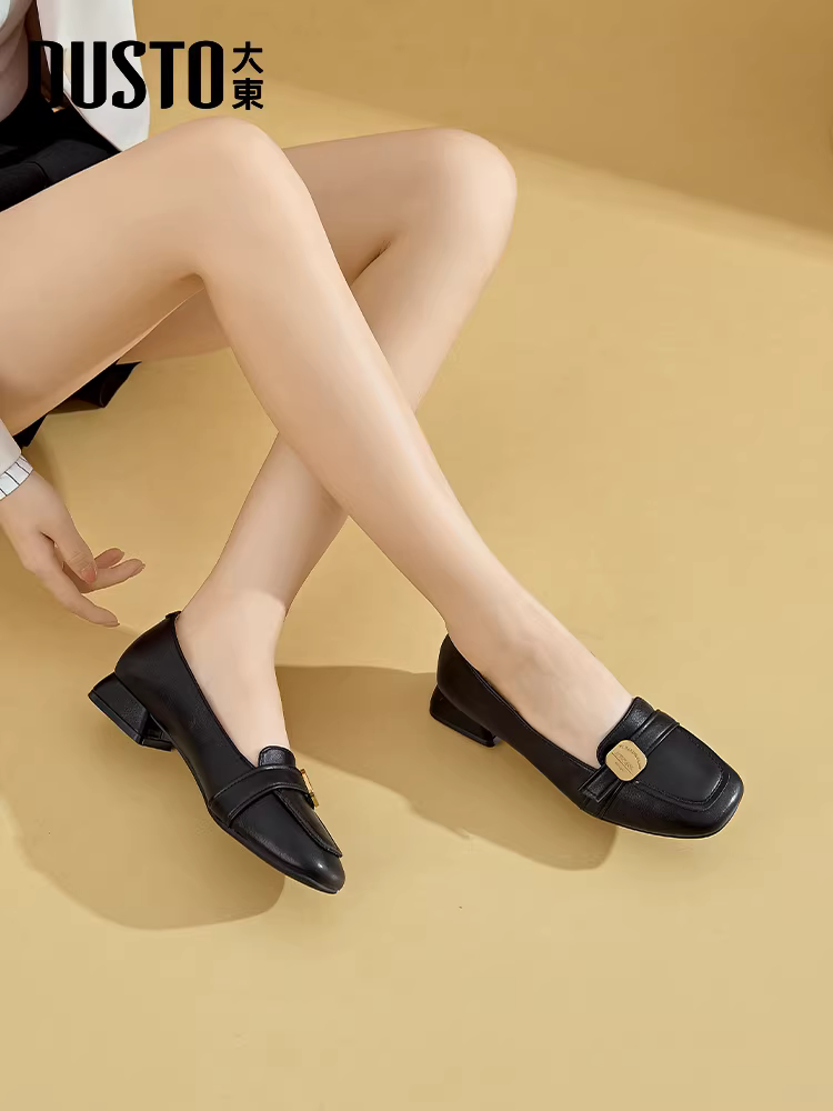 Giày lười nữ đế xuồng mùa thu 2025 kiểu mũi vuông, gót dày, dễ mang, đi làm