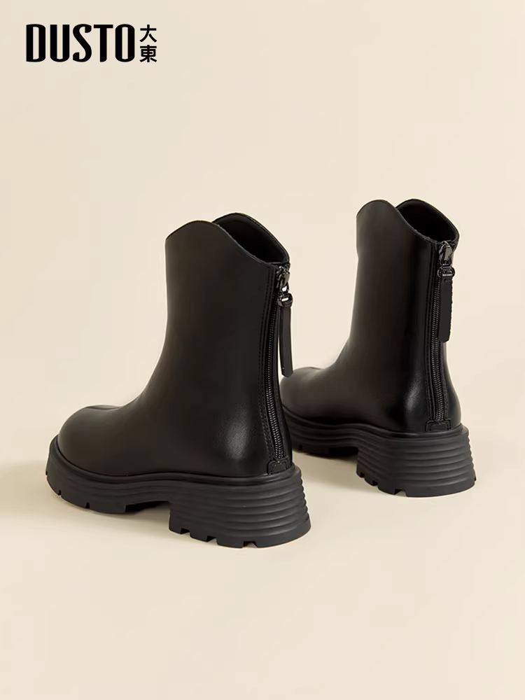 Giày bốt đế dày Dadong dành cho nữ, kiểu mới thu đông 2025, giày tăng chiều cao cho nữ nhỏ nhắn, giày Chelsea, giày Martin màu đen.