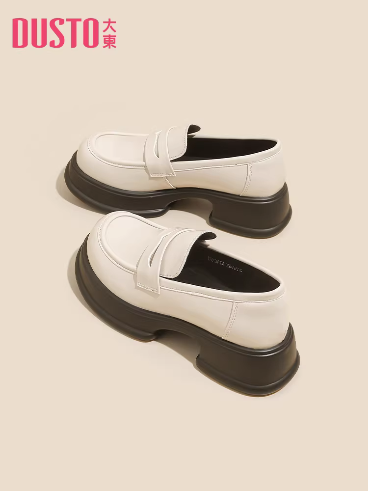 Giày lười đế dày Dadong dành cho nữ 2025 mẫu mới phổ biến mùa thu đông đa năng phong cách sinh viên giày da trắng đế mềm giày đơn