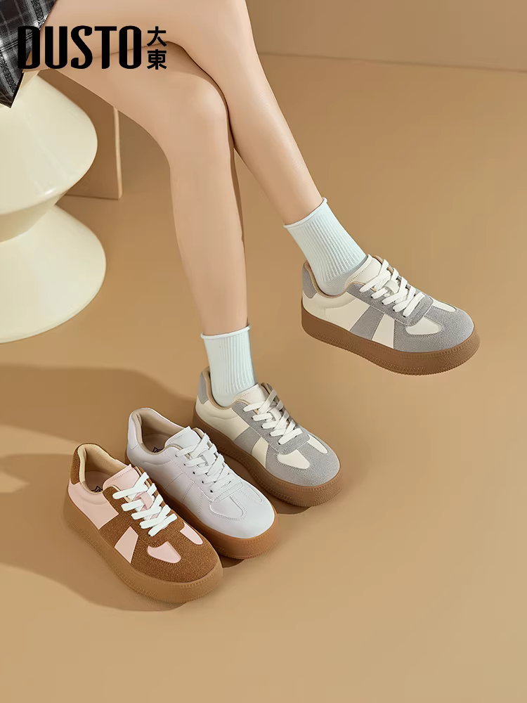 Giày thể thao đế dày Dadong dành cho nữ, mẫu mới thu đông 2025, giày sneaker thời trang, đế mềm, mũi tròn, màu trắng