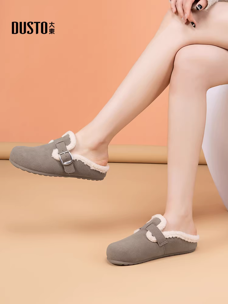 Giày Birkenstock lông thú Dadong dành cho nữ, mẫu mới mùa thu đông 2025, giày lười dễ đi, dép lông Birkenstock lót lông mùa đông.