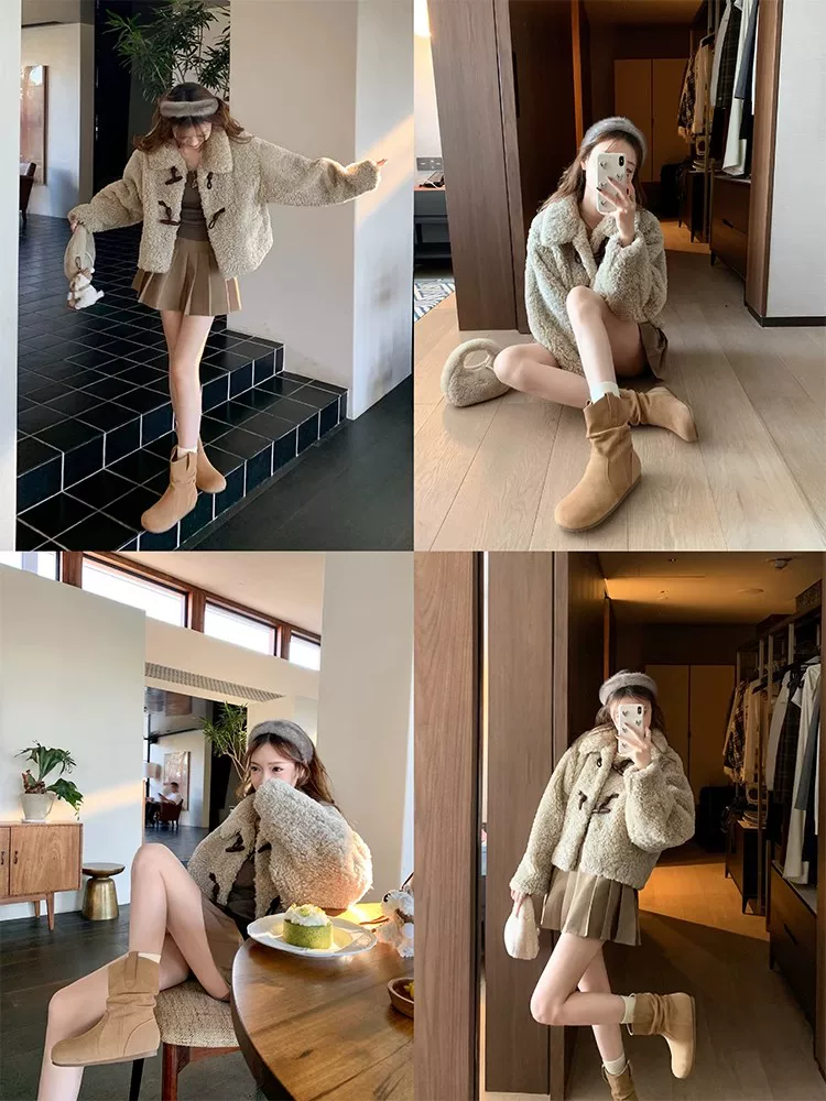 Giày bốt ngắn kiểu Birkenstock Dadong dành cho nữ 2025, mẫu mới thu đông, đế bằng, lót lông, kiểu dáng retro, kiểu dáng xuề xòa, kiểu Martin.