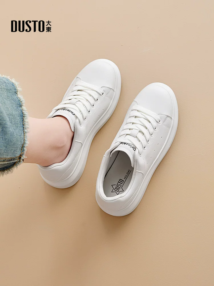 Giày thể thao đế dày màu trắng Dadong dành cho nữ, mẫu mới thu đông 2025, giày nữ đa năng, giày thể thao, giày ván.