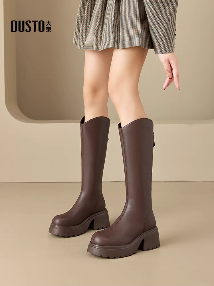 Giày bốt dài màu đen Dadong dành cho nữ, kiểu mới thu đông 2025, mẫu giày bán chạy nhất năm nay, kiểu dáng ôm sát, bốt cao cổ, bốt đi xe.