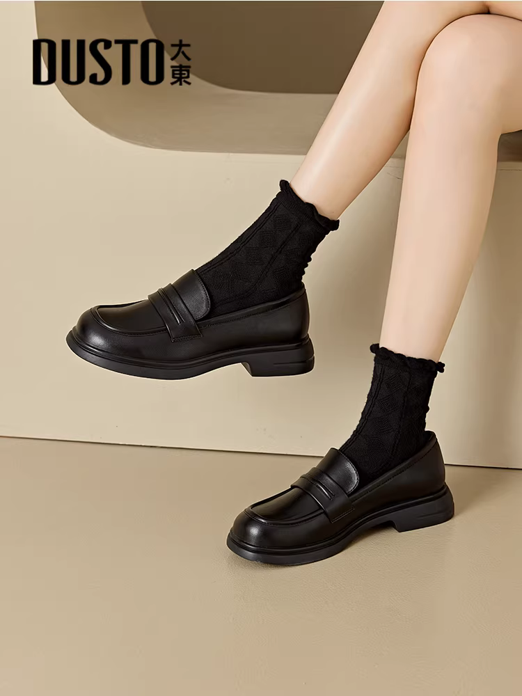 Giày Loafer Dadong Nữ Thu Đông 2025 Phong Cách Anh Quốc Màu Đen Đế Dày Đa Năng Đi Làm Giày Da Giày Đồng Phục JK