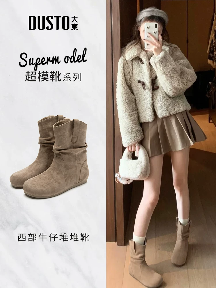 Giày bốt ngắn kiểu Birkenstock Dadong dành cho nữ 2025, mẫu mới thu đông, đế bằng, lót lông, kiểu dáng retro, kiểu dáng xuề xòa, kiểu Martin.