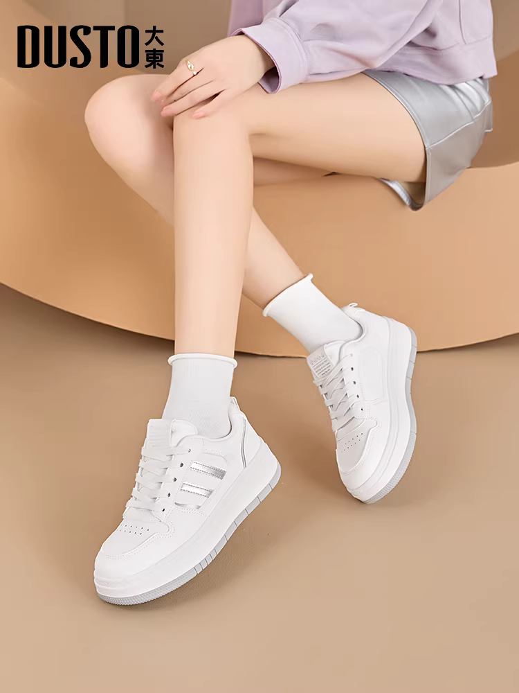 Giày thể thao đế dày đa năng màu trắng Dadong dành cho nữ, giày thời trang thu đông mới 2025, giày thể thao mũi tròn màu trắng dành cho nữ.