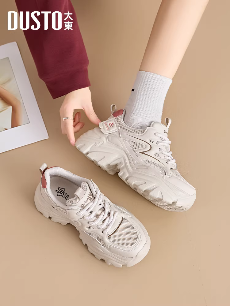 Giày đế dày nữ 2025 kiểu dáng mới thu đông, tăng chiều cao dành cho nữ nhỏ nhắn, giày thể thao thoải mái và thoáng khí