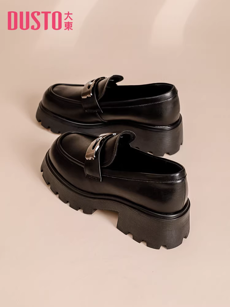 Giày lười đế dày Dadong dành cho nữ 2025, mẫu mới thu đông, giày JK màu đen phong cách Anh, giày da nhỏ, kiểu lười, đế bằng