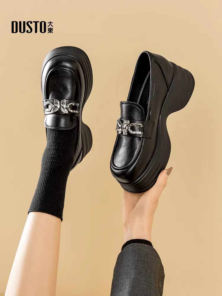 Giày lười nữ đế dày mũi tròn 2025 mẫu mới thu đông, giày đi làm màu đen đa năng phong cách Anh quốc, giày da nhỏ kiểu JK