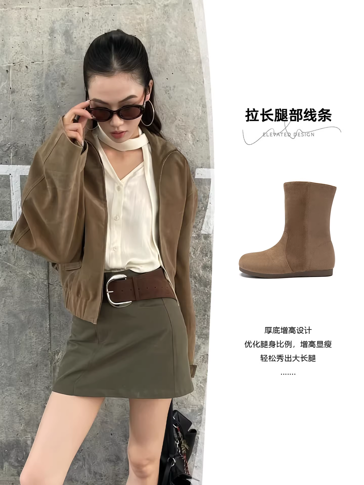 Giày bốt ngắn kiểu Birkenstock Dadong Brown dành cho nữ 2025 Giày bốt mùa thu đông mới Giày bốt Melard đế bằng giữa bắp chân có lót lông cừu Giày bốt đi tuyết