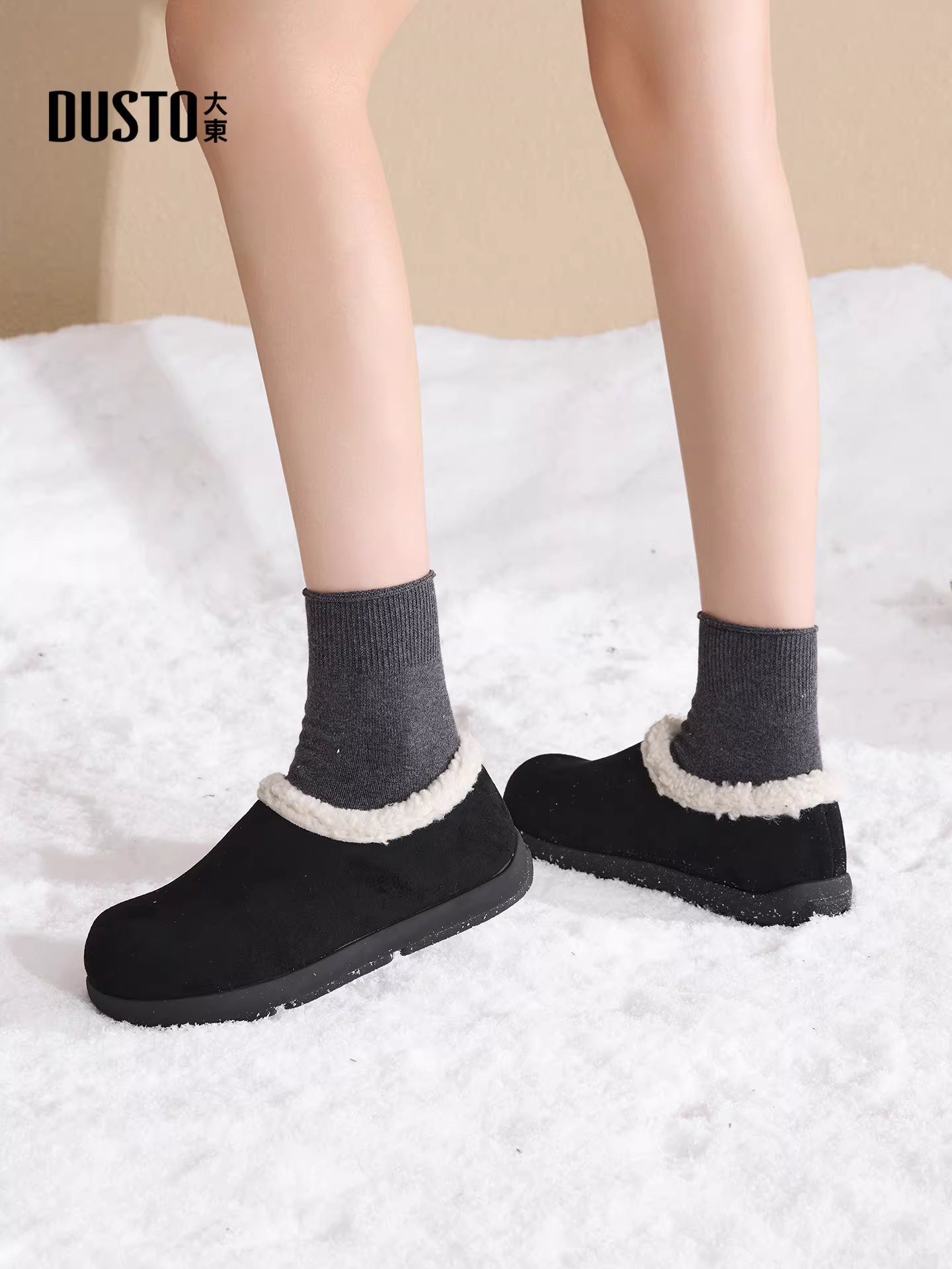 Giày bốt đi tuyết lót lông Dadong dành cho nữ, giày lông kiểu Birkenstock mới mùa đông 2025, kiểu xỏ dễ dàng, giày bông ấm áp.