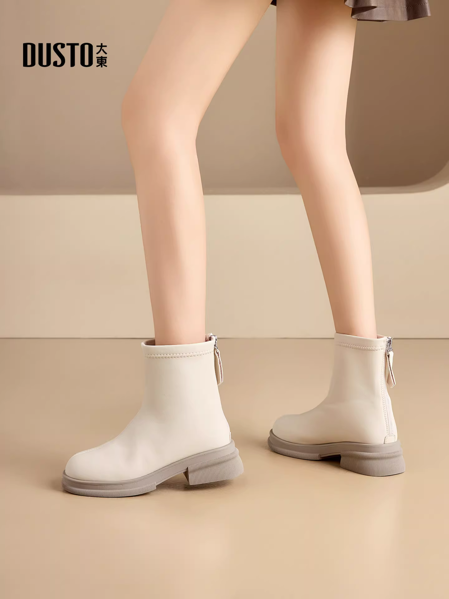 Giày bốt ngắn màu đen Dadong dành cho nữ 2025, mẫu mới thu đông, lót lông, kiểu Martin, ôm dáng, đa năng, kiểu Chelsea.