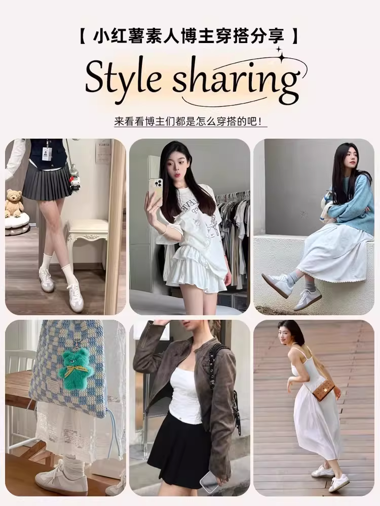 Giày nữ Dadong Dexun 2025 mẫu mới thu đông, phối cùng quần ống rộng, giày thể thao, giày sneaker, giày trắng.