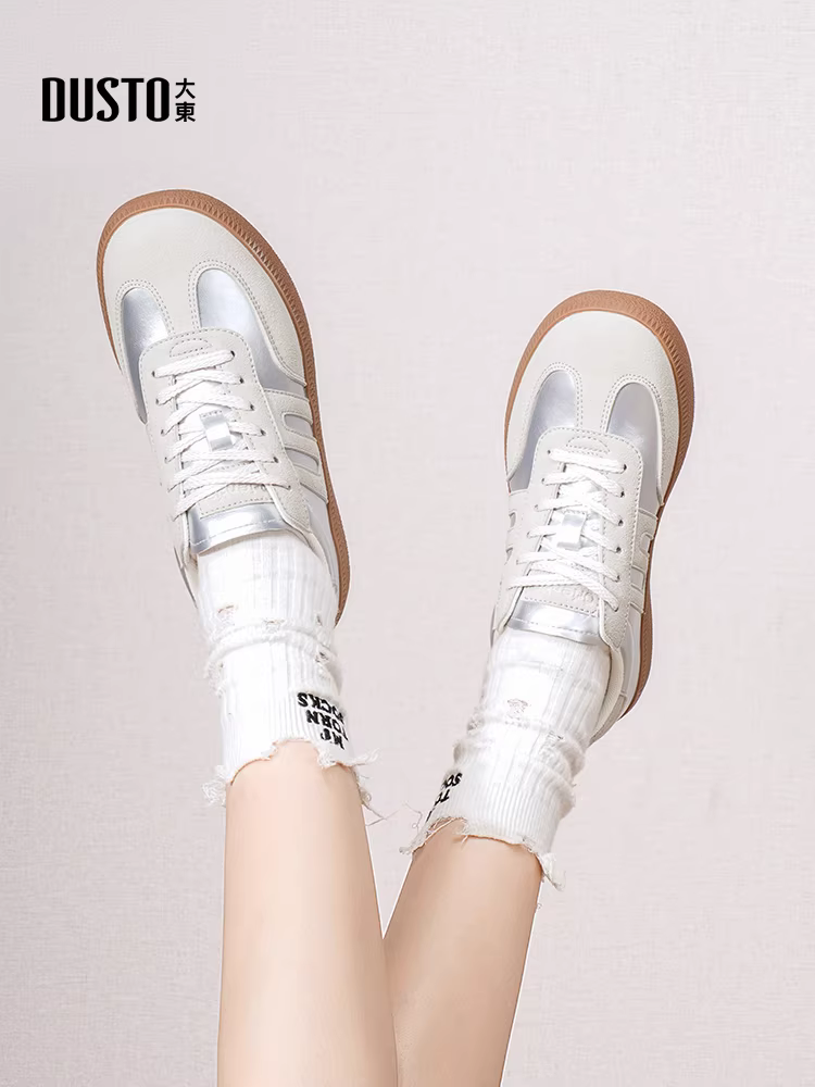 Giày thể thao nữ Dadong retro bạc, mùa thu đông 2025, kiểu dáng mới, giày nữ phổ biến, đế dày, đa năng, giày thể thao thường ngày cho nữ