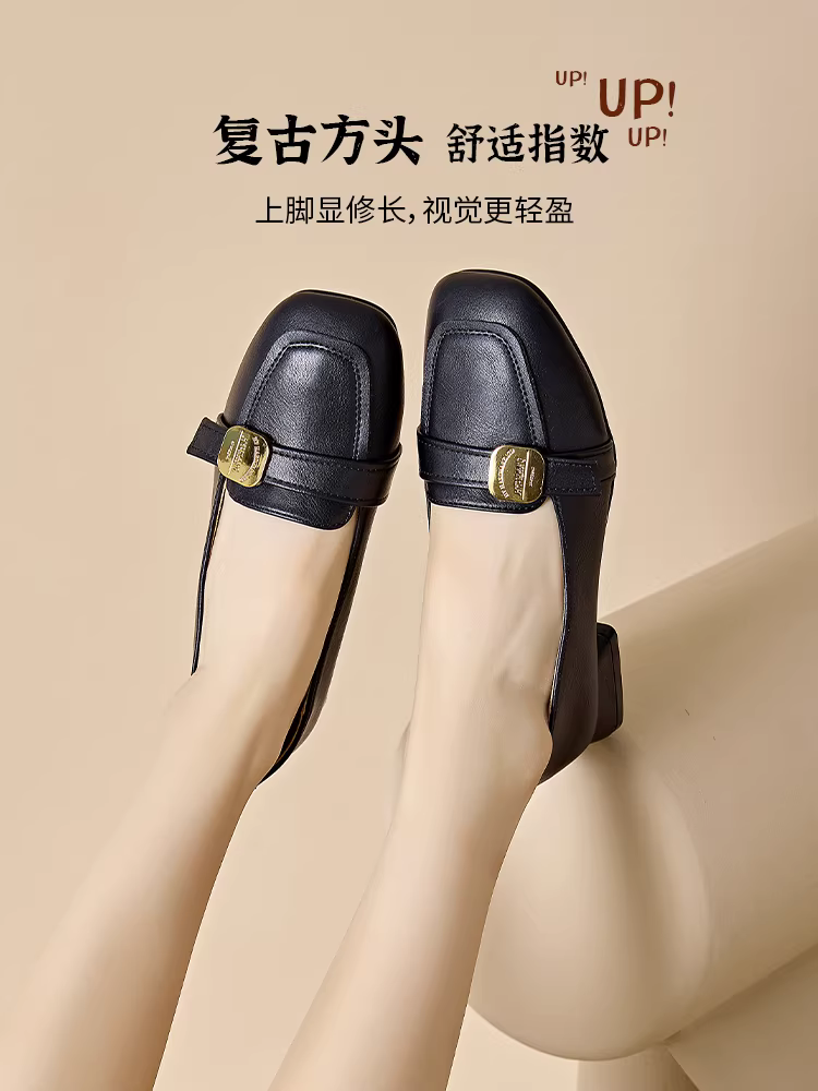 Giày nữ kiểu Pháp Dadong 2025 mẫu mới thu đông, giày lười đi làm, giày da đế thấp, giày lười đế bằng