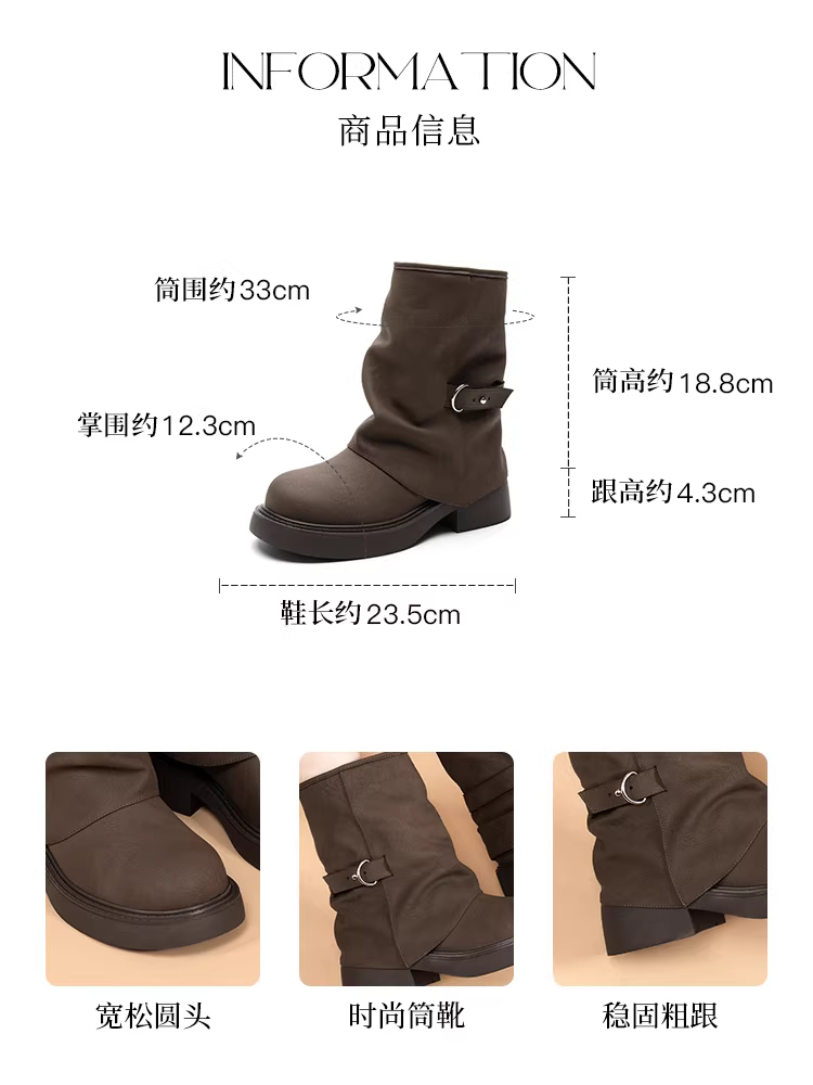 Giày bốt đế dày Dadong dành cho nữ 2025 mới thu đông Giày bốt màu nâu Melard kiểu retro bootcut xếp tầng Giày bốt Martin