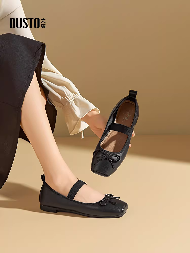 Giày Mary Jane Pháp Dadong dành cho nữ 2025, giày nữ mùa thu mới, giày đế bằng mũi vuông, giày đơn, giày nơ, giày ba lê