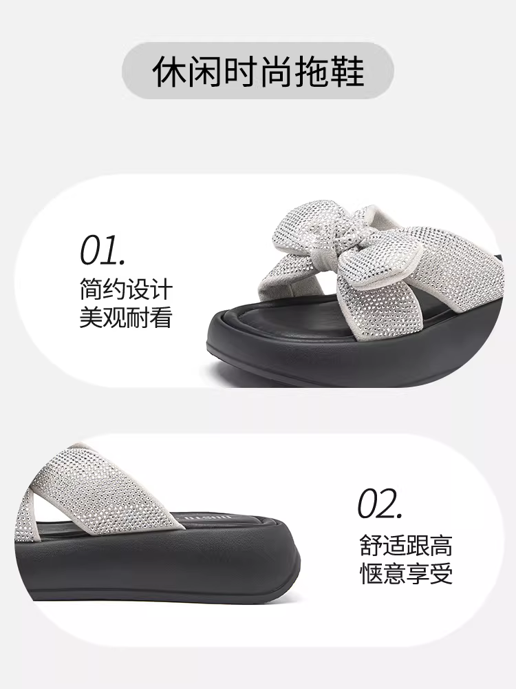 Dép nữ đế dày mềm mùa hè 2025 kiểu nơ dễ thương, thoải mái đi biển, đi ngoài trời