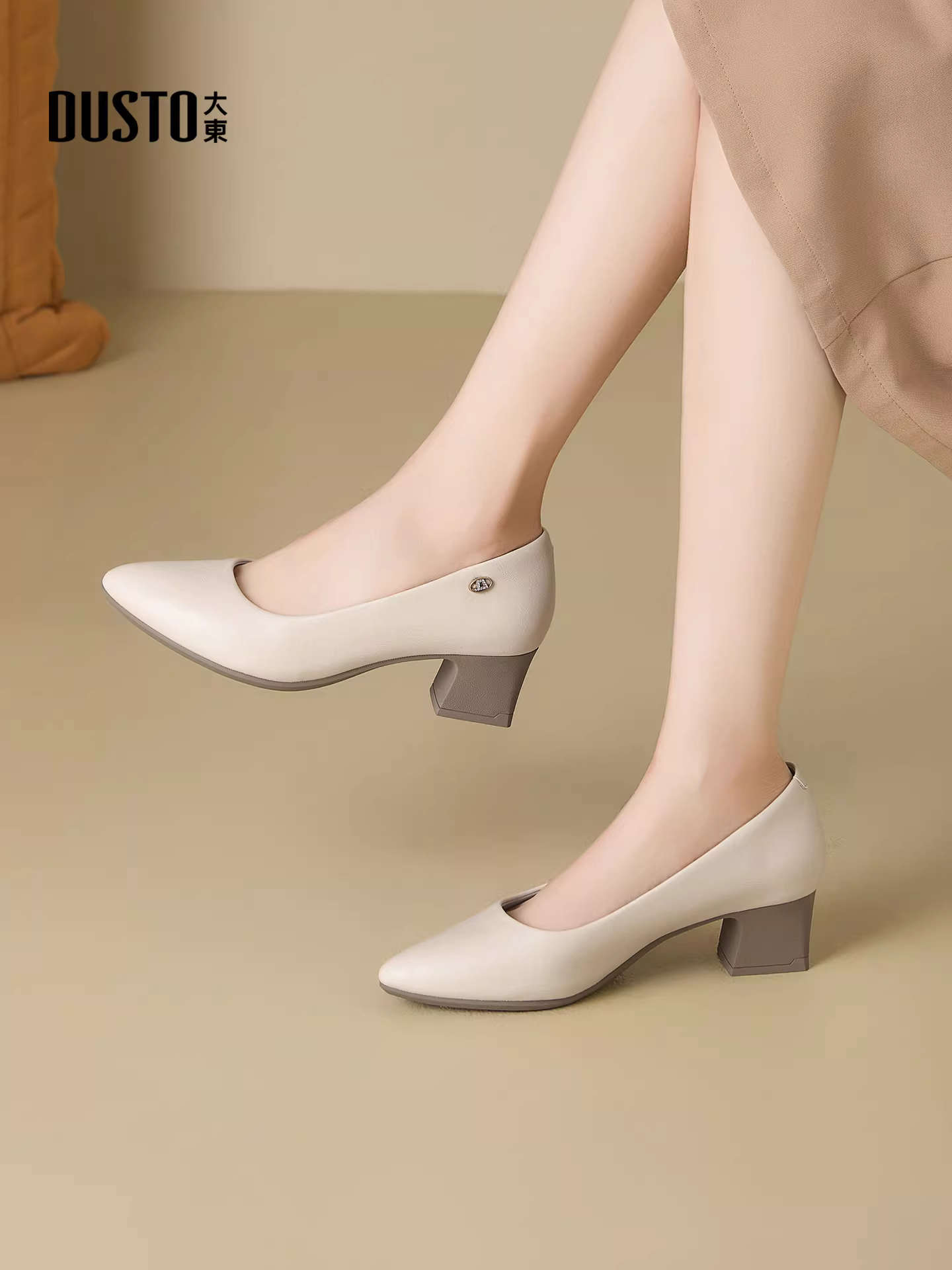 Giày cao gót đế thô mũi nhọn thanh lịch Dadong dành cho nữ, mẫu mới thu đông 2025, màu đen, giày công sở, giày đi làm