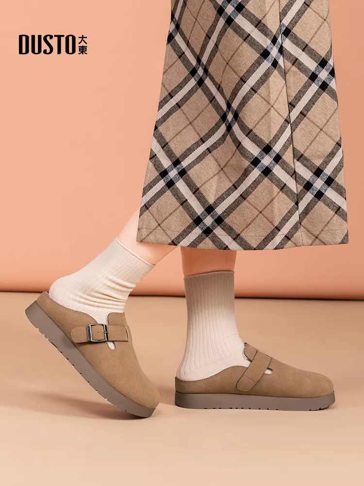 Giày Birkenstock lông thú đế bằng dành cho nữ, mùa thu/đông 2025, kiểu xỏ ngón, giày lông, giày đơn, dép nửa kín kiểu Birkenstock