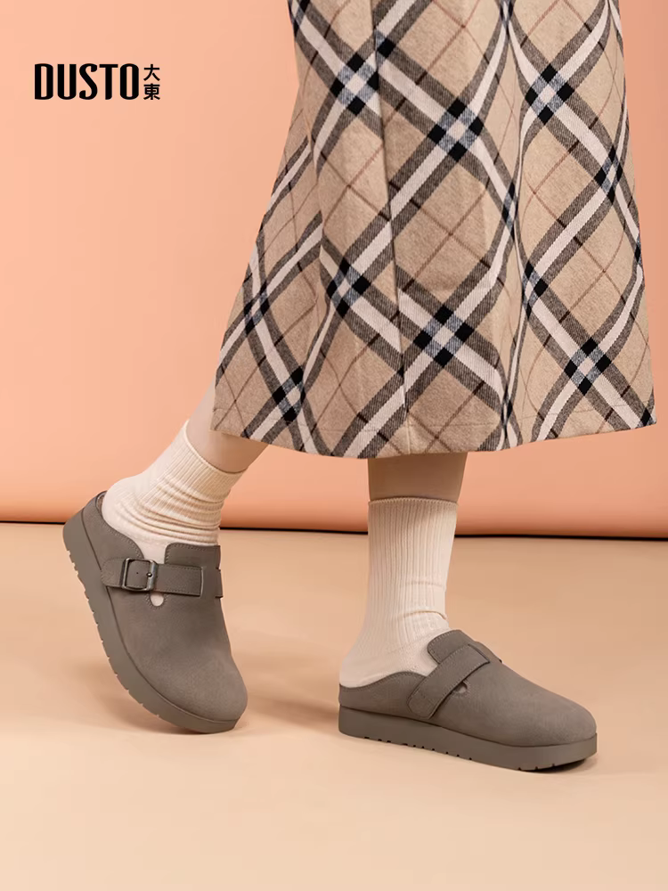 Giày Birkenstock lông thú đế bằng dành cho nữ, mùa thu/đông 2025, kiểu xỏ ngón, giày lông, giày đơn, dép nửa kín kiểu Birkenstock