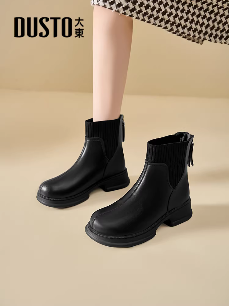 Giày bốt ngắn phổ biến của Dadong dành cho nữ năm 2025, kiểu Chelsea lót lông cừu mới cho mùa thu đông, kiểu ôm sát co giãn.
