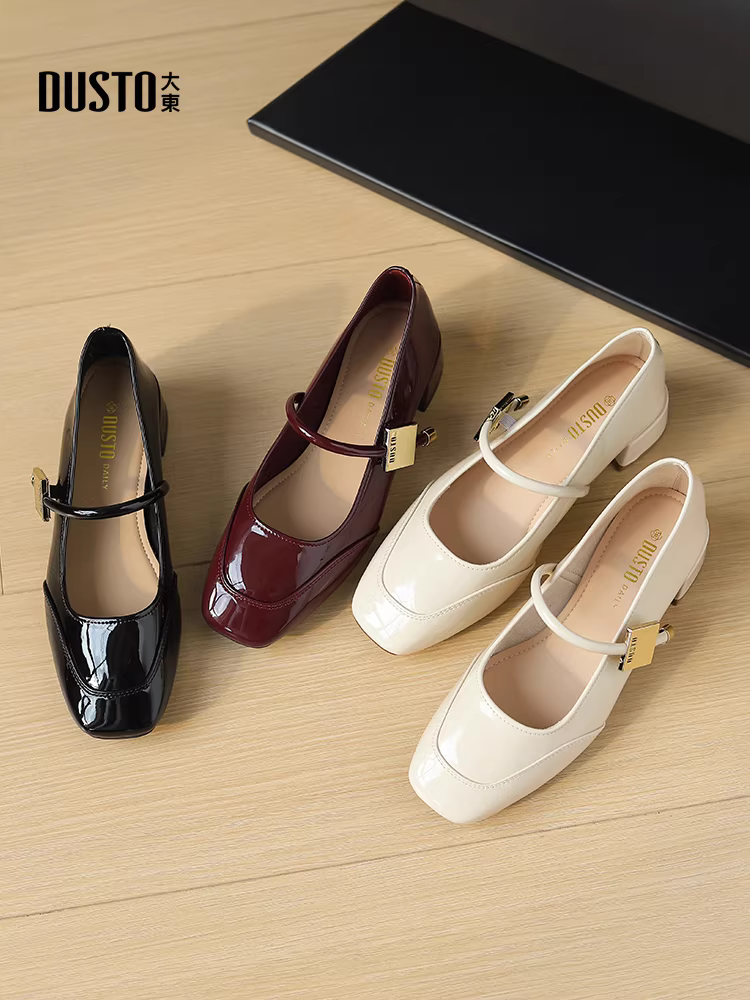 Giày cao gót đế thô dáng Mary Jane màu trắng da thật kiểu dáng mùa thu mới 2025 của Dadong dành cho nữ, thanh lịch và đẹp mắt