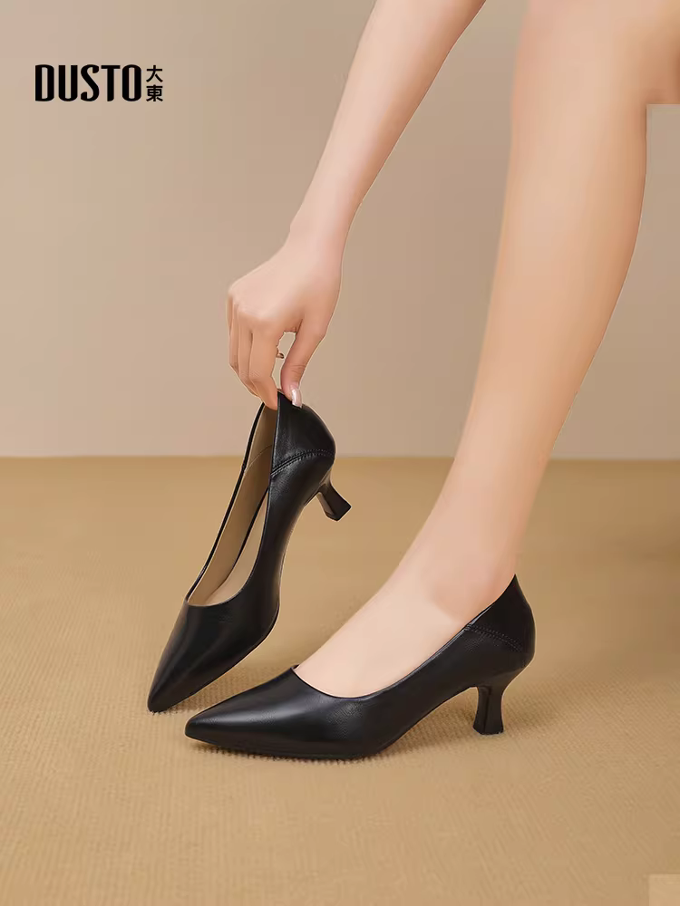 Giày lười mũi nhọn Dadong dành cho nữ, kiểu mới mùa thu 2025, giày đi làm, giày cao gót thanh lịch.