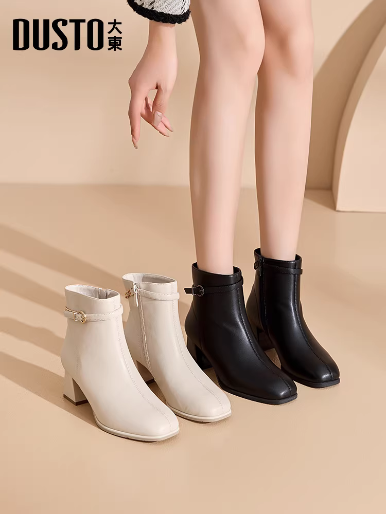 Giày bốt ngắn màu đen Dadong dành cho nữ, kiểu mới thu đông 2025, gót cao chunky, kiểu Chelsea, bốt ôm sát, bốt cổ ngắn kiểu Pháp.