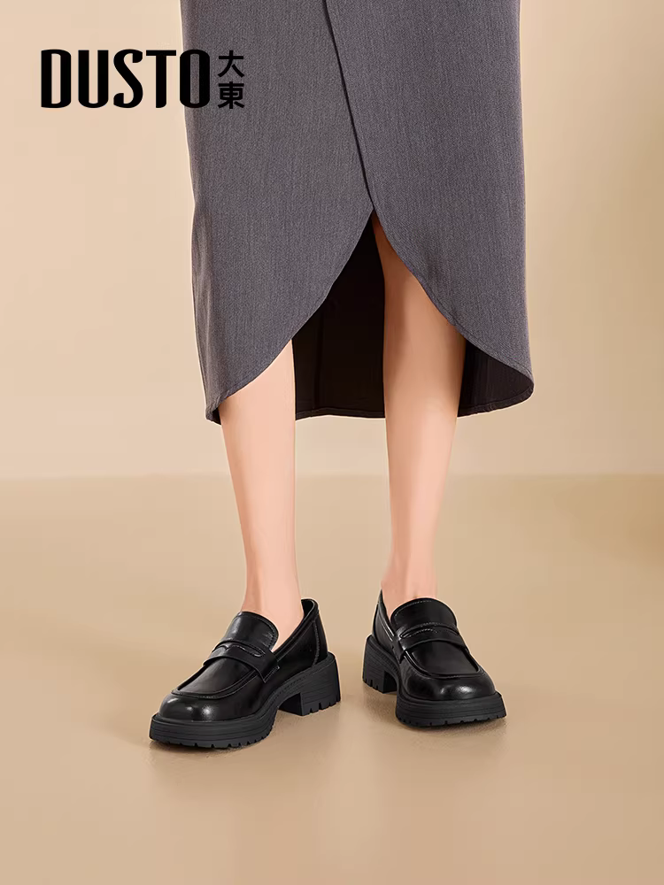Giày Loafer Dadong Nữ Thu Đông 2025 Phong Cách Anh Quốc Màu Đen Giày Bệt Đi Làm Đế Mềm Giày Da Nhỏ JK